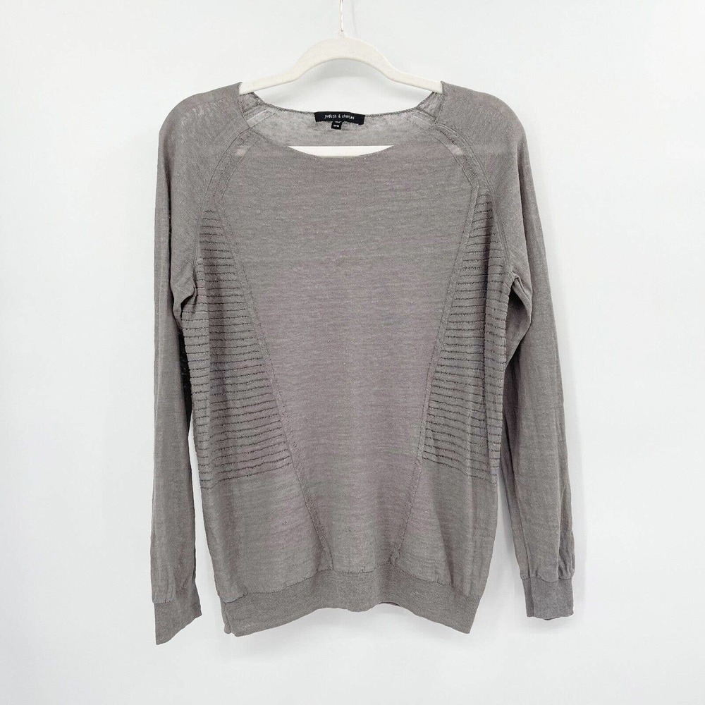 Judith & Charles Linen Sweater‎ Pullover Gray Size M Long Sleeve Round Neck Raw